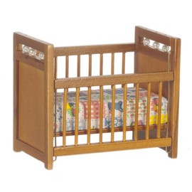 Walnut Dolls House Cot Bed with Mattress