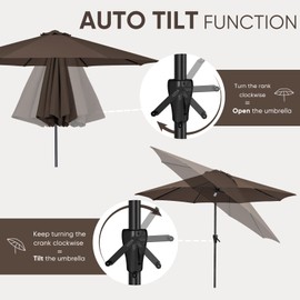 Tempera 10Ft Patio Market Outdoor Table Umbrella with Auto Tilt and Crank,Large Sun Umbrella with Sturdy Pole&Fade resistant canopy,Easy to set,CHOCOLATE
