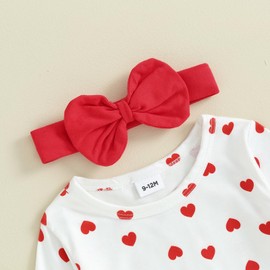 Ynibbim 0-18 Months Baby Girls Cute Onesie Set Long Sleeve Romper Top + Cute Print Overall Pant Headband Fall Outfit Clothes (A - Deer Valentine White, 0-3 Months)