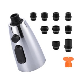 WOWOW Kitchen Faucet Head Replacement Chrome, 3 Function Pull Out Spray Nozzle with 9 Adapters for Kitchen Sink Faucet，US Standard for Moen Kohler Delta Faucets G1/2 Male Connector