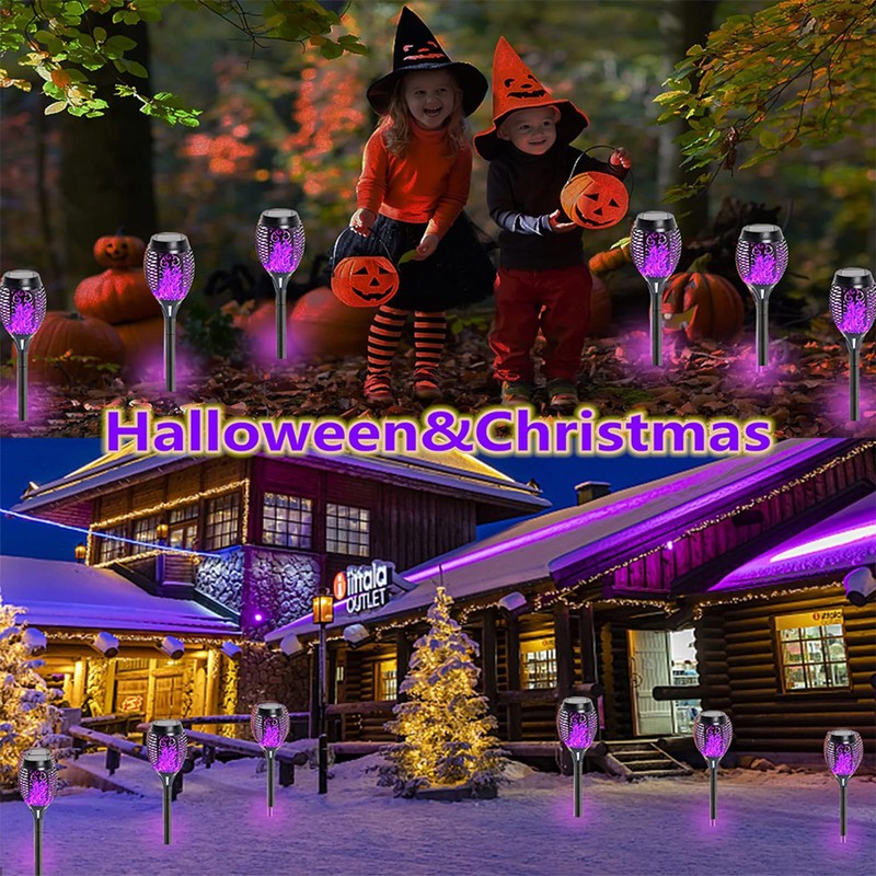 Solar Outdoor Lights 6 Pack, Purple Torches With Flickering Flame,