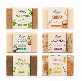 Pacalli Kit 6 Jabones Artesanales de Aloe Vera, Coco, Lavanda y Vainilla