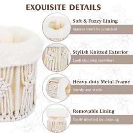 AINBIN Glasses Holder, Anti-scratch Plush Lined Eyeglass Holder Stand Boho Decor for Nightstand Desk Storage Organizer (Beige)