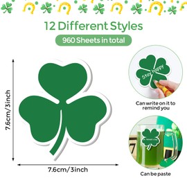 48 Pieces St. Patrick's Day Sticky Notes Shamrock Notes Pads Self-Adhesive Irish Sticky Memo Notes for School Office Home Supplies Students Teachers Presents St. Patrick's Day
