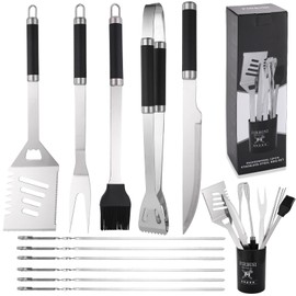 Juego de 12 herramientas para asar para barbacoa, kit de accesorios para asar para hombres, kit de regalo para barbacoa con cubeta de almacenamiento, herramientas para barbacoa, juego de herramientas