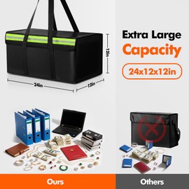 Amerbro Large Fireproof Document Bags 24x12x12in, Fireproof Document Box for Cash, Photo Albums, Valuables, Extra Large Fireproof Bag Waterproof Document Storage with Reflective Strip, Black