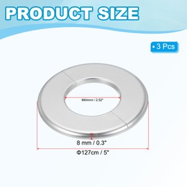 PATIKIL Wall Split Flange 2.52"/64mm, 3Pcs ABS Round Self-Adhesive Escutcheon Plate Cover Buckle for Water Pipe Faucet Decoration, Silver