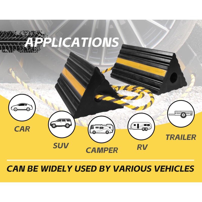 MaxxHaul 50019 Heavy Duty 3-Sided Rubber Wheel Chock with Yellow