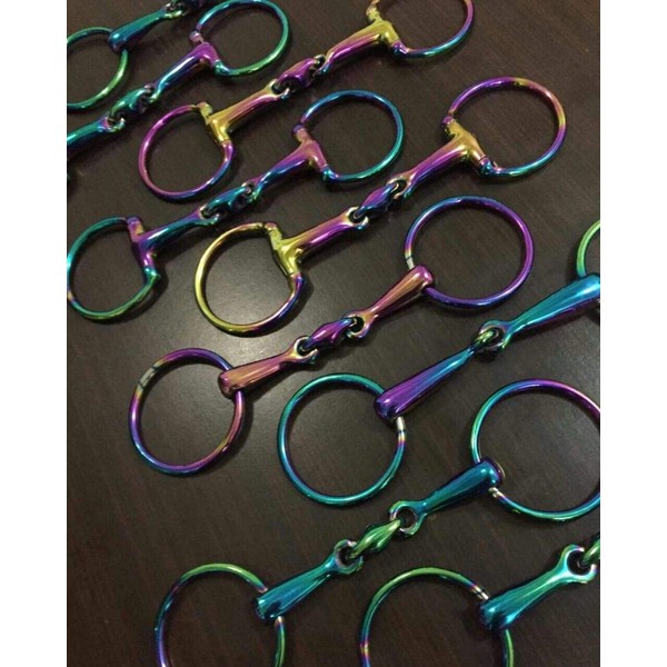 Lift Sports Horse Snaffle Bit Loose Ring Egg Butt Hanging Cheek Rainbow Multi Color with Lozenge Fat Multiple Size Tack Equestrian Shows (5.75 Inch, Egg Butt)