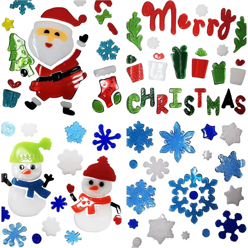 16 Sheets Christmas Window Stickers, Christmas Gel Clings