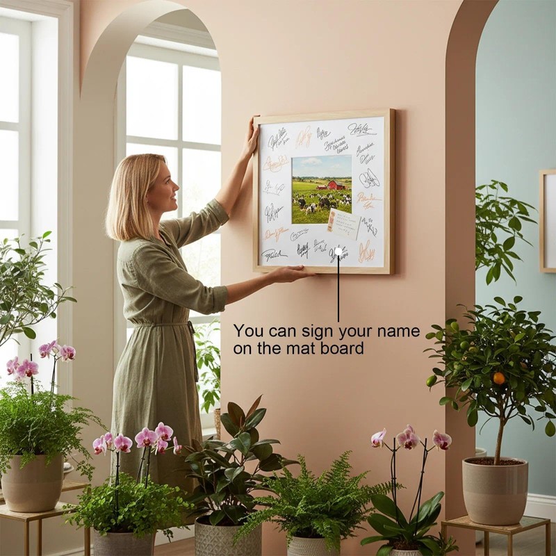 Boarding 18x18 Natural Poster Frame,8x8 Mat,Premium Metal,Tempered glass
