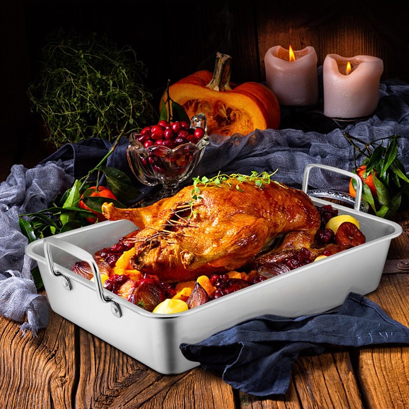 Leonyo Large Turkey Roasting Pan with V-shaped Rack, Rectangular 16