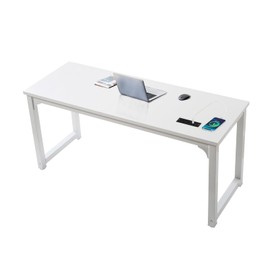 Large Computer Desk - 63 Inch Home Office Desks Study Student Writing Table Gaming Desk Wood Modern Simple Table with USB Ports, White