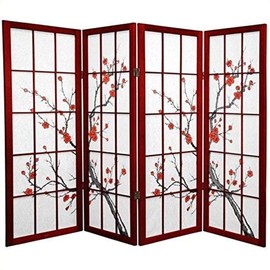 Oriental Furniture 4 ft. Tall Cherry Blossom Shoji Screen - Rosewood - 4 Panels