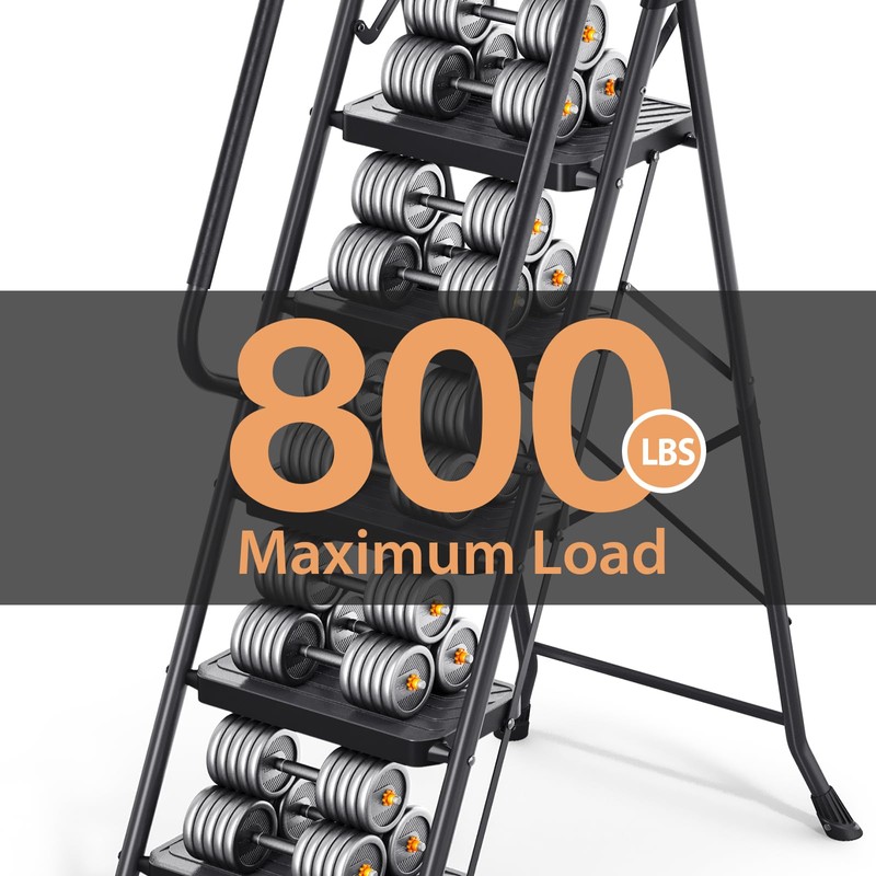 TOOLF Step Ladder, Sturdy Steel Step Stool with Anti-Slip Wide