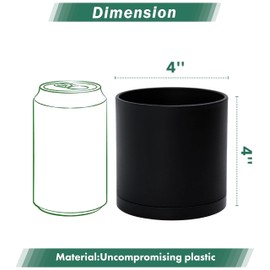 D'vine Dev 6 Pack 4 Inch Modern Plastic Plant Pots, Small Garden Planters for Plant with Drainage Holes and Saucers, Black Color, 74-Y-E-3