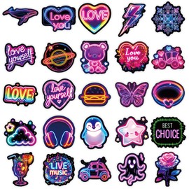 50Pcs Neon Stickers Waterproof Vinyl Graffiti Stickers for Laptop, Water Bottle, Kindle, Suitcase, Bicycle, Notebooks, Scrapbooking, Cute Anime Decals for Teens and Adults