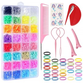 32 Colores Accesorios para el Cabello para Niñas y Niños Pequeños, 1600 Piezas Bandas Elásticas Duraderas, Lazos para el Cabello con 6 Herramientas de Peinado y Estuche de Almacenamiento Portátil, Gomas para Peinados Infantiles
