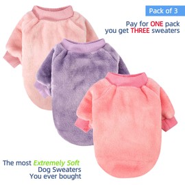 FabriCastle Dog Sweater, Pack of 3, Dog Clothes, Dog Coat, Dog Jacket for Small or Medium Dogs Boy or Girl, Ultra Soft and Warm Cat Pet Sweaters (Large, Pink,Purple,Light Pink)