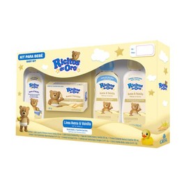 Ricitos de Oro, Set de Viaje, Avena y Vainilla, 4 piezas | Suavidad y Humectación |Jabón Líquido y Shampoo, Crema Corporal, Jabón en barra y Agua de Colonia.