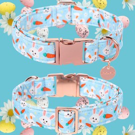 UP URARA PUP Easter Dog Collar, Cotton Easter Bunny Collar for Puppy Girl Boy Dog or Cat, Easter Day Gift Rabbit Carrot Dog Collar, Cute Carrot Pet Dog Collar with Metal Buckle, XS, Neck 8-12in