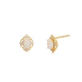 Artré .925 - Aretes Estilo Broquel de Plata .925 con Ópalo Blanco y Circonia en Acabado Dorado - Joyería Mujer