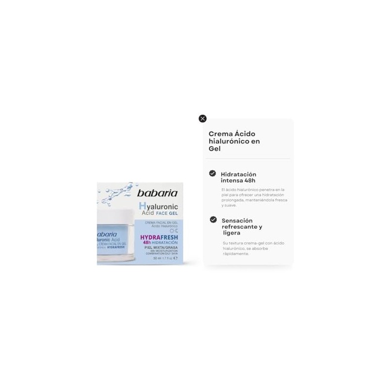 Babaria Crema Gel Hidratante Facial con Ácido Hialurónico