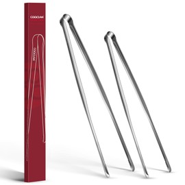 COOCLAN Precision Serrated Non-Slip Tips Cooking Tongs 2 Set (11.5" & 13.5"), 18/8 Stainless Steel Metal Tong, Light but Durable, Easily Control Kitchen Tweezer Tongs for Frying, Plating, BBQ