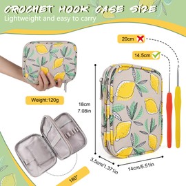 Aeelike Yellow Lemon Crochet Hook Case, Practical Crochet Bag Organiser with Double Storage Compartment, 18 x 14 x 3.5 cm, Zip Storage Bag for Crochet Hooks, Crochet Accessories (Bag Only), Yellow