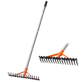 CKLT Garden Rake 17 Spring Steel Tines Heavy Duty Rake for Lawns with 62 Inch Stainless Steel Adjustable Long Handle for Loosening Soil Yard Work