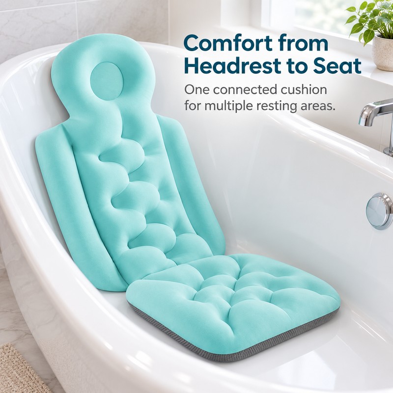 Full-Length Bath Pillow with Attached Seat, Neck & Back Support