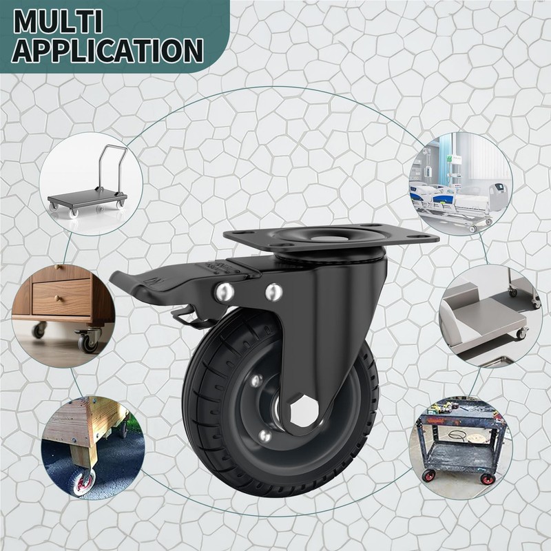 Lygoeege 4 Inch Swivel Caster Wheels with Dual Brake, Up
