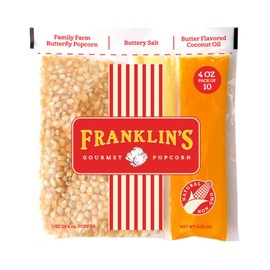Franklin’s Gourmet Popcorn All-In-One Popcorn Packs for Popcorn Machine - 4oz Pack of 10 - Made in USA - Packs of Corn Kernels with Buttery Salt & Oil