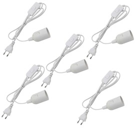 LNGJIN Pack of 5 E27 Lamp Holder with Switch and Power Cable, White E27 Lamp Socket with EU Plug, E27 Socket Lamp Holder, Lamp Holder with Cable, for Lamp Hanging, Pendant Light, Ceiling Light