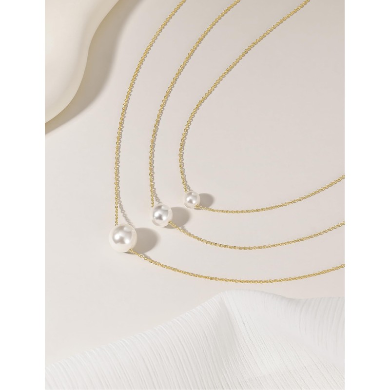 Mameloly Pearl Necklaces for Women Dainty 14K Gold Plated O-link