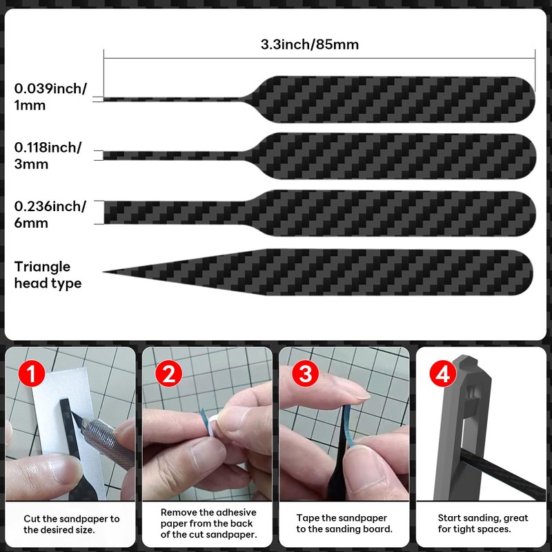 stedi Carbon Fiber Sanding Sticks, Hobby Model Tools, 7-piece set,