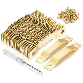 YHYZ Sawtooth Picture Hangers Bulk (Small ), 60pcs Gold Sawtooth Hangers / Hooks with 120pcs Screws + Screwdriver, for Picture Frame Painting Photos Artwork Clock Home Decoration (60 Sets, Small)