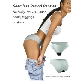 TIICHOO Period Underwear for Women Heavy Flow Seamless Period Bikini Panties Leakproof Underwear 7-Pack(XX-Large,3 Black/2 Smoke Green/1 Brown/1 Beige)