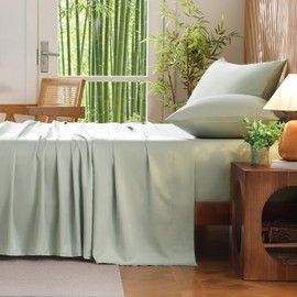 Bedlifes Queen Size 4-Piece Blend Rayon Derived from Bamboo Sheets Set, Cooling Bedding for Hot Sleepers, Breathable & Ultra Soft with 16" Deep Pockets, Wrinkle Resistant Hotel Silky Feel, Sage Green