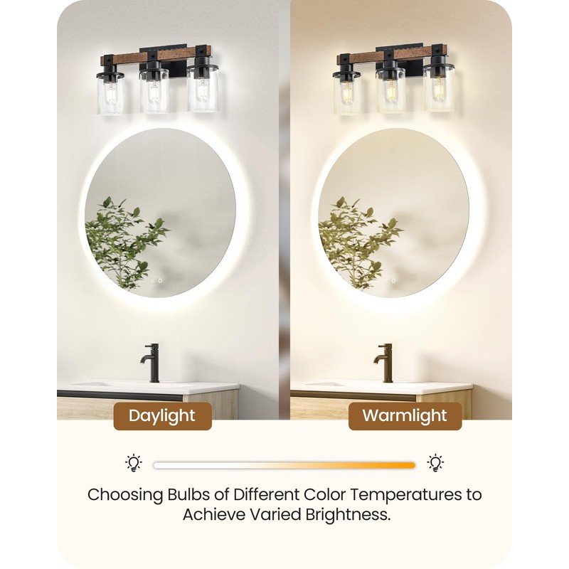 GOEBLESON 3-Light Bathroom Light Fixture, Farmhouse Vanity Lights for Bathroom