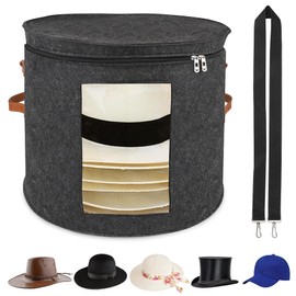 VanlonPro Large Hat Storage Box for Women & Men, 19" D x 17" H Oversized Hat Box Organizer，Foldable Round Travel Hat Boxes with Dustproof Lid, Stuffed Toy Storage Bin Bag (Dark Gray)