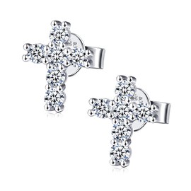 Moissanite Studs Earrings, Lab Created Diamond Earrings Cross Sterling Silver Stud Earring for Women