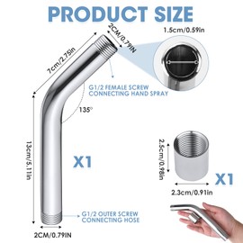 Shower Head Extension Arm, G1/2" 20cm Curved Forward Stainless Steel Shower Hose Extension Arm Universal Handheld Showers Pipe Fitting Wall Mounted Showerhead Extender for Home Bathroom Accessory
