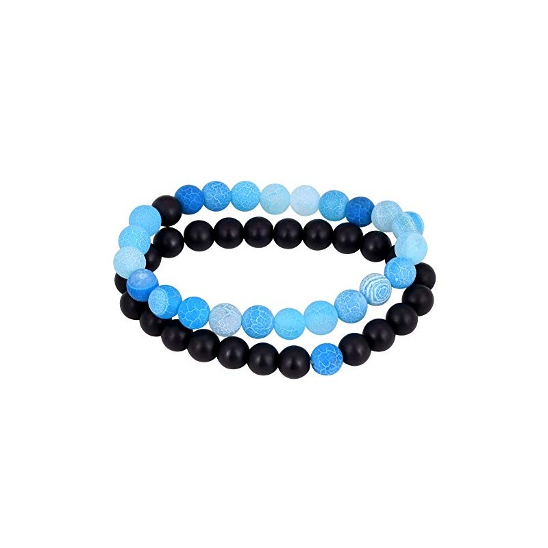 Jenbert 2Pcs Distance Bracelets Set Agate Stone Beads Friendship Bracelets
