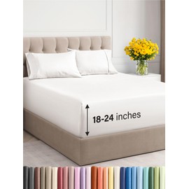 CGK Unlimited Extra Deep Twin XL Sheet Set - 4 Piece Breathable & Cooling Sheets - Hotel Luxury Bedding Set 18-24 Inch Extra Deep Pockets - Easy Fit, Super Soft, Wrinkle Free & Comfy - Antique White, Twin XL Size