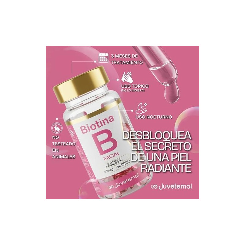 Cápsulas Faciales de Biotina 90 cápsulas Twist-Off Nutre, Hidrata y