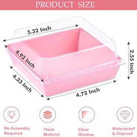 50 Pack Small Charcuterie Boxes with Clear Lids 5 Inches Square To Go Paper Mini Charcuterie Box, Disposable Food Containers, Dessert Boxes - Sandwich, Cookie, Sushi, Cake Slice, Strawberries (Pink)