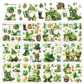 arricraft 12 Sheets St. Patrick's Day Scratch Pictures for Crafts Clover Leaves Gnomes for Rubbing Transfer Stickers PVC for Rubbing on Stickers for DIY Furniture Windows Wood 14 x 14 cm