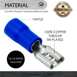 Conext Link QDVF-187B25 Vinyl Quick Disconnect Terminal Female 25 Pack (0.187", Blue 16-14 Gauge) （17330）