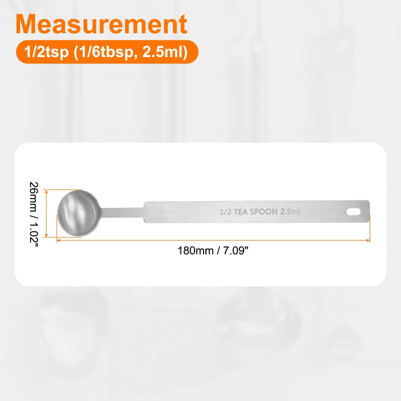 sourcing map 3pcs Single Measuring Spoon 1/2tsp (1/6tbsp, 2.5ml) Teaspoon/Tablespoon